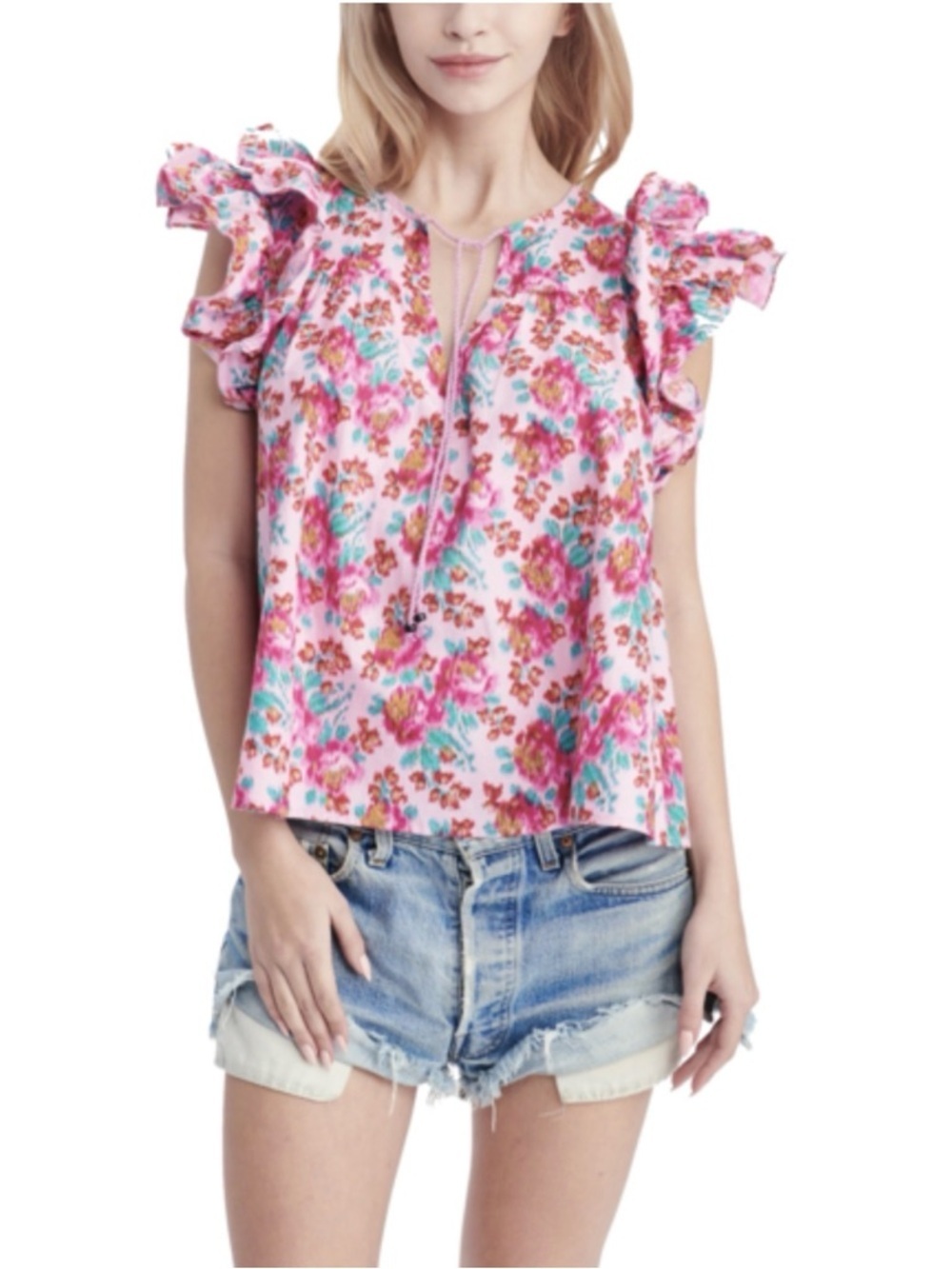 Love the Label Reina Top - Khaleesi Raspberry Print Size XS Ruffle Sleeve